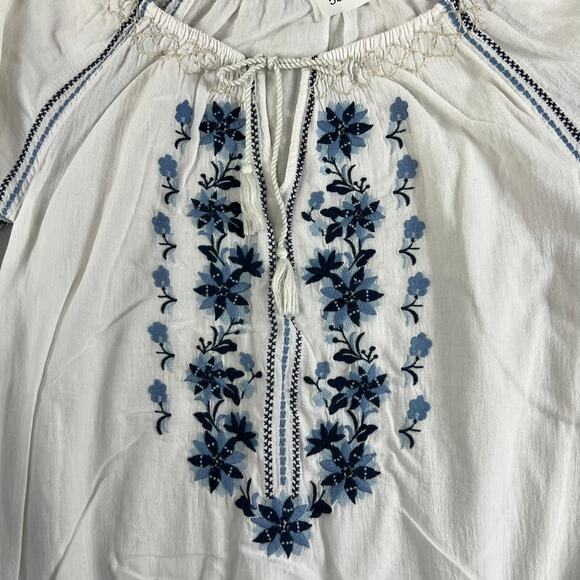 Abercrombie & Fitch Blouse White Long Sleeve With Blue Embroidery Flower Designs - Picture 4 of 6